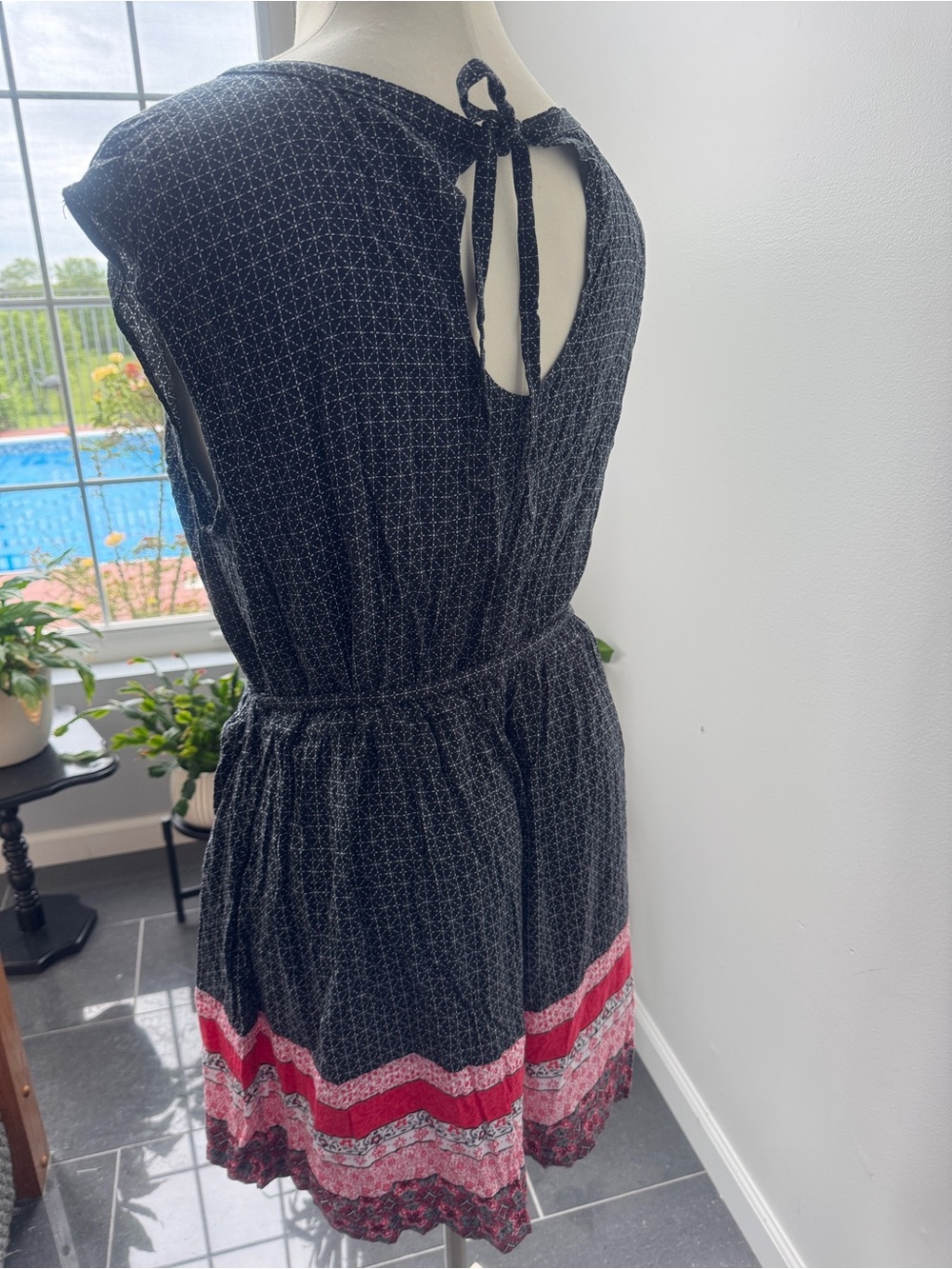 Torrid Sleeveless V-Neck Button Front Romper with Pink Border - Picture 4 of 8